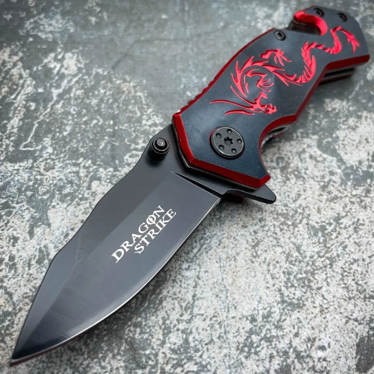 Black Red Dragon Knife Tactical Fantasy Spring Assisted 6" Black Red Dragon Knife Tactical Fantasy Spring Assisted