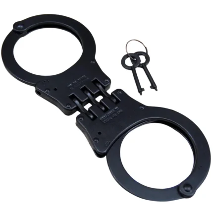 Black Steel Military Double Lock Handcuffs 2 Keys & Spray