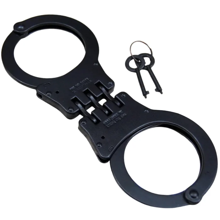 Black Steel Military Double Lock Handcuffs 2 Keys & Spray