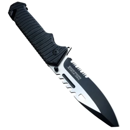 Black Tactical Sawback Spring Assisted Folding Knife