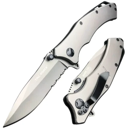 Grey Heavy-Duty Assisted-Open Tactical Folding Pocket Knife