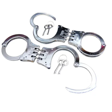 2PC Professional Chrome Steel Double Lock Hinged Handcuffs