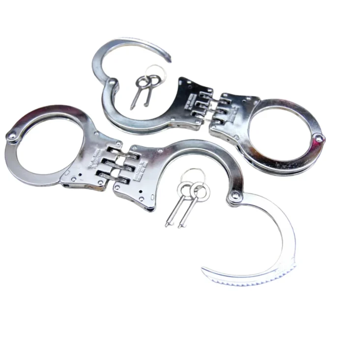 2PC Professional Chrome Steel Double Lock Hinged Handcuffs
