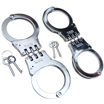 2PC Professional Chrome Steel Double Lock Hinged Handcuffs