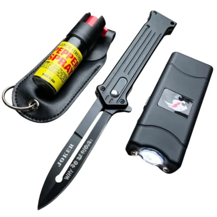 Self-Defense Tactical Set Stun Gun, Flashlight, Knife & Spray