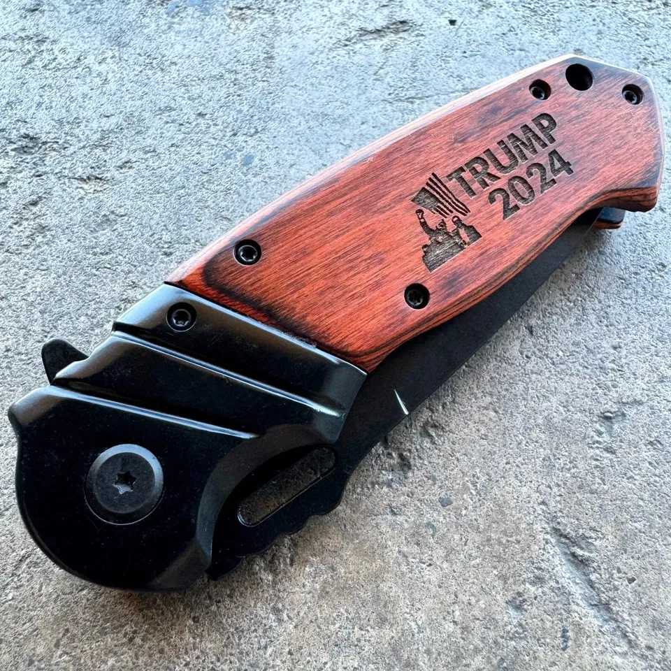 Trump 2024 Elk Ridge Wood Spring Assisted Folding Knife Trump 2024 Elk Ridge Wood Spring Assisted Folding Knife