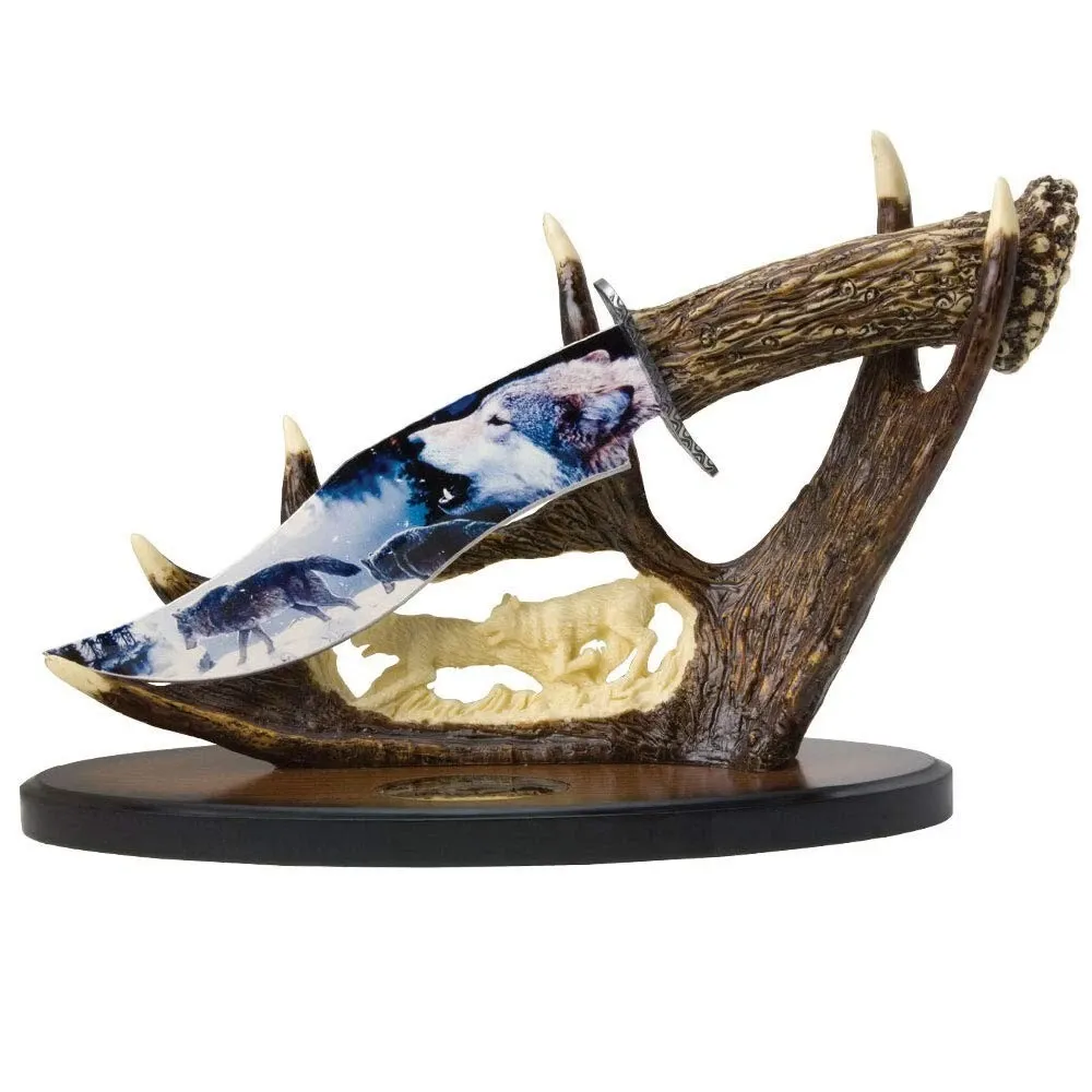 Wild Wolf Pack Fixed Blade Knife Antler Display Stand. Wild Wolf Pack Fixed Blade Knife Antler Display Stand