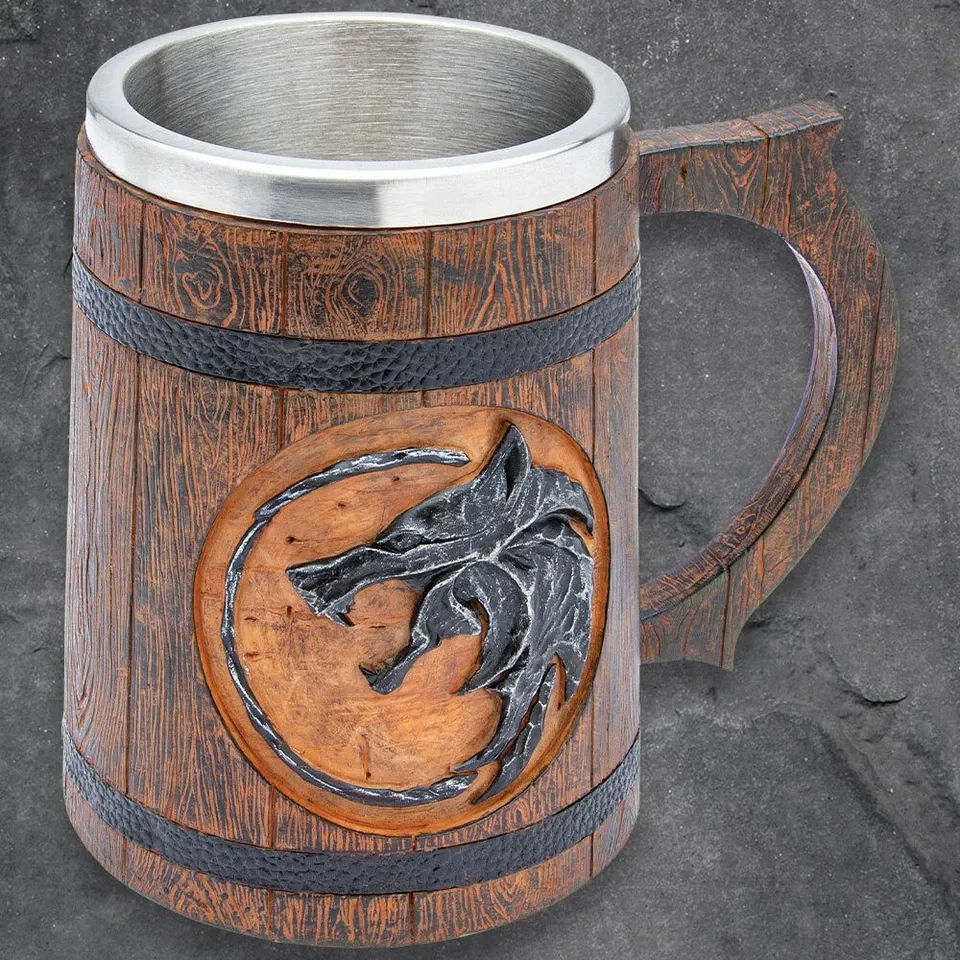 Wolf Medallion Mug from The Witcher Resin Steel Liner Wolf Medallion Mug from The Witcher Resin with Steel Liner