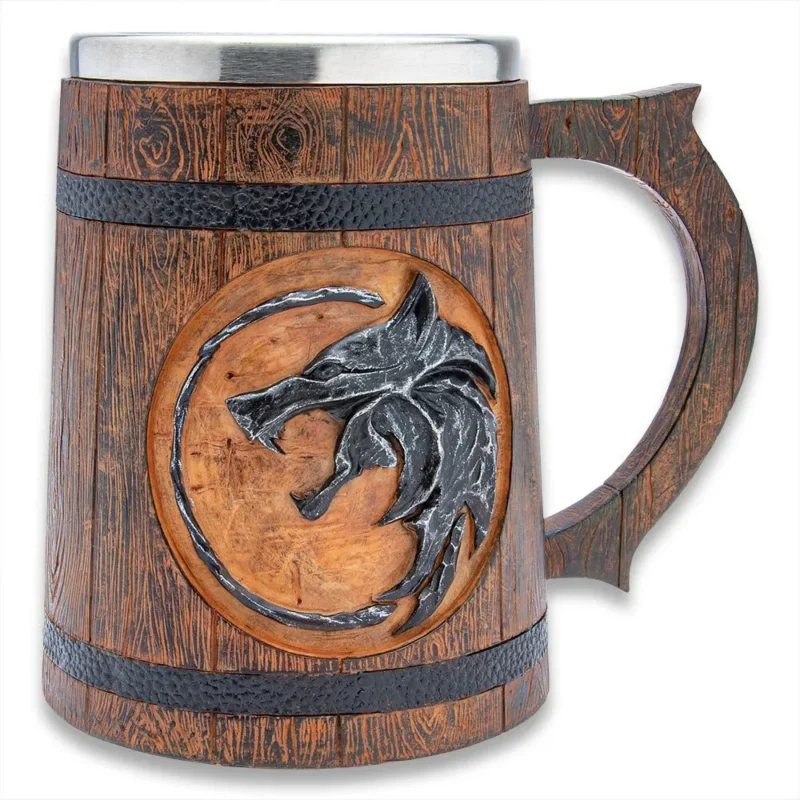 Wolf Medallion Mug from The Witcher Resin with Steel Liner