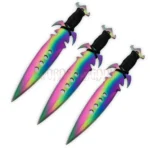 Three Rainbow Kunai Replica pieces displayed at an angle
