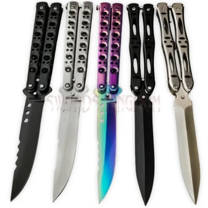 Classic Balisong folding blade butterfly knife with detailed handle design