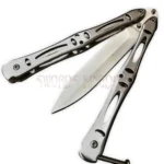 Classic Balisong butterfly knife in metallic silver