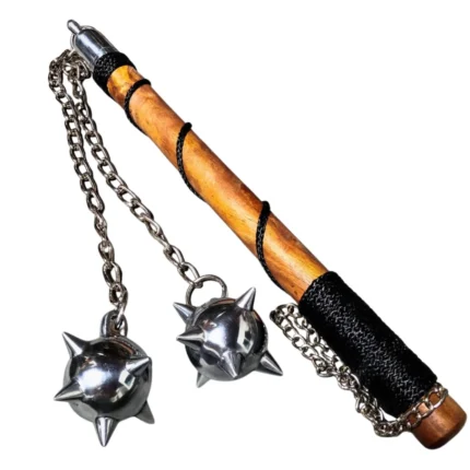 Medieval Two Ball Spike Battle Mace Hard Wood