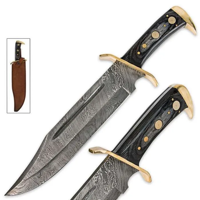 Timber Rattler Damascus Bowie Hunting 17" Knife
