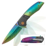 Timber Wolf Rainbow Aurora Damascus Assisted Knife