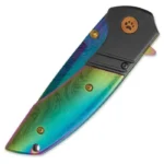 Timber Wolf Rainbow Aurora Damascus Assisted Knife