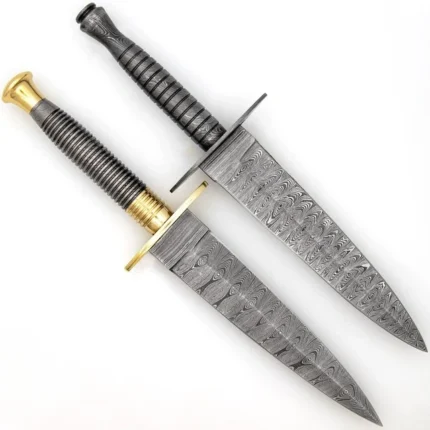 Full Damascus Steel Commando Knife Full Tang Dagger with pure brass gurad