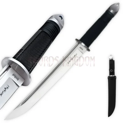 Honshu 17-inch tanto knife with stainless steel blade and leather sheath