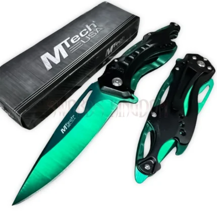 MTech spring assisted pocket knife with green blade