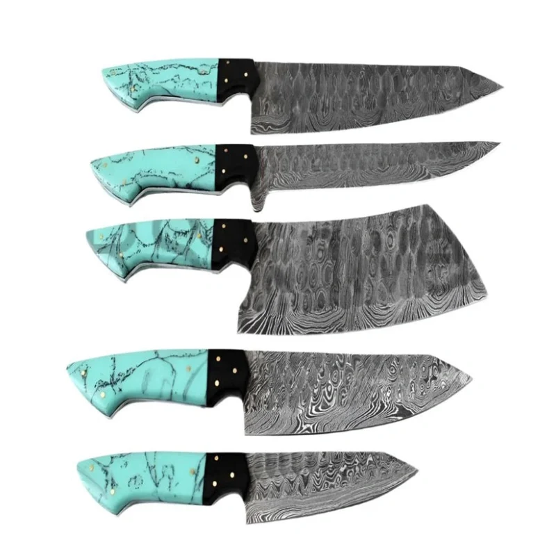 Custom Handmade Damascus Steel Chef Knife Set 55-58 HRC