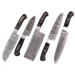 Custom Handmade Forged Damascus Steel Chef Knife Set with Carbon Steel Blade