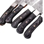 Custom Handmade Forged Damascus Steel Chef Knife Set with Carbon Steel Blade