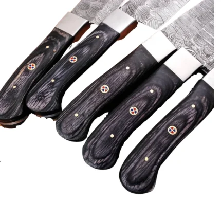 Custom Handmade Forged Damascus Steel Chef Knife Set with Carbon Steel Blade