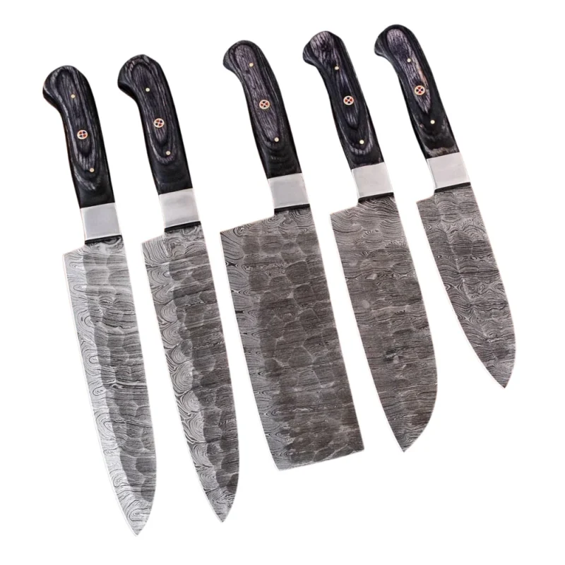 Custom Handmade Forged Damascus Steel Chef Knife Set with Carbon Steel Blade