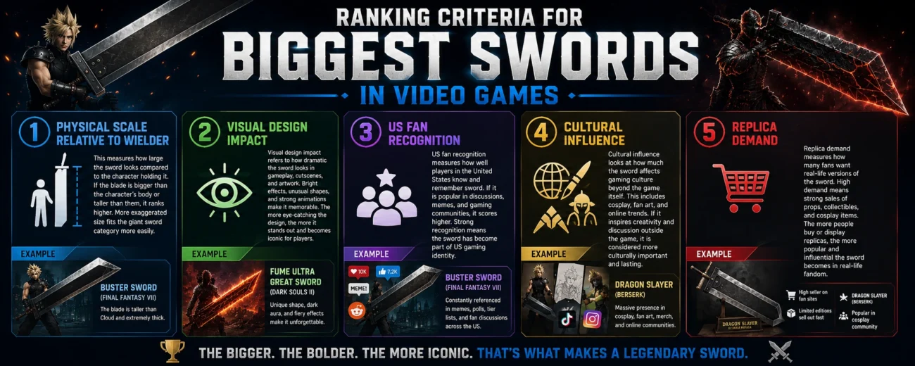 What are the Ranking Criteria for Biggest Swords in Video Games