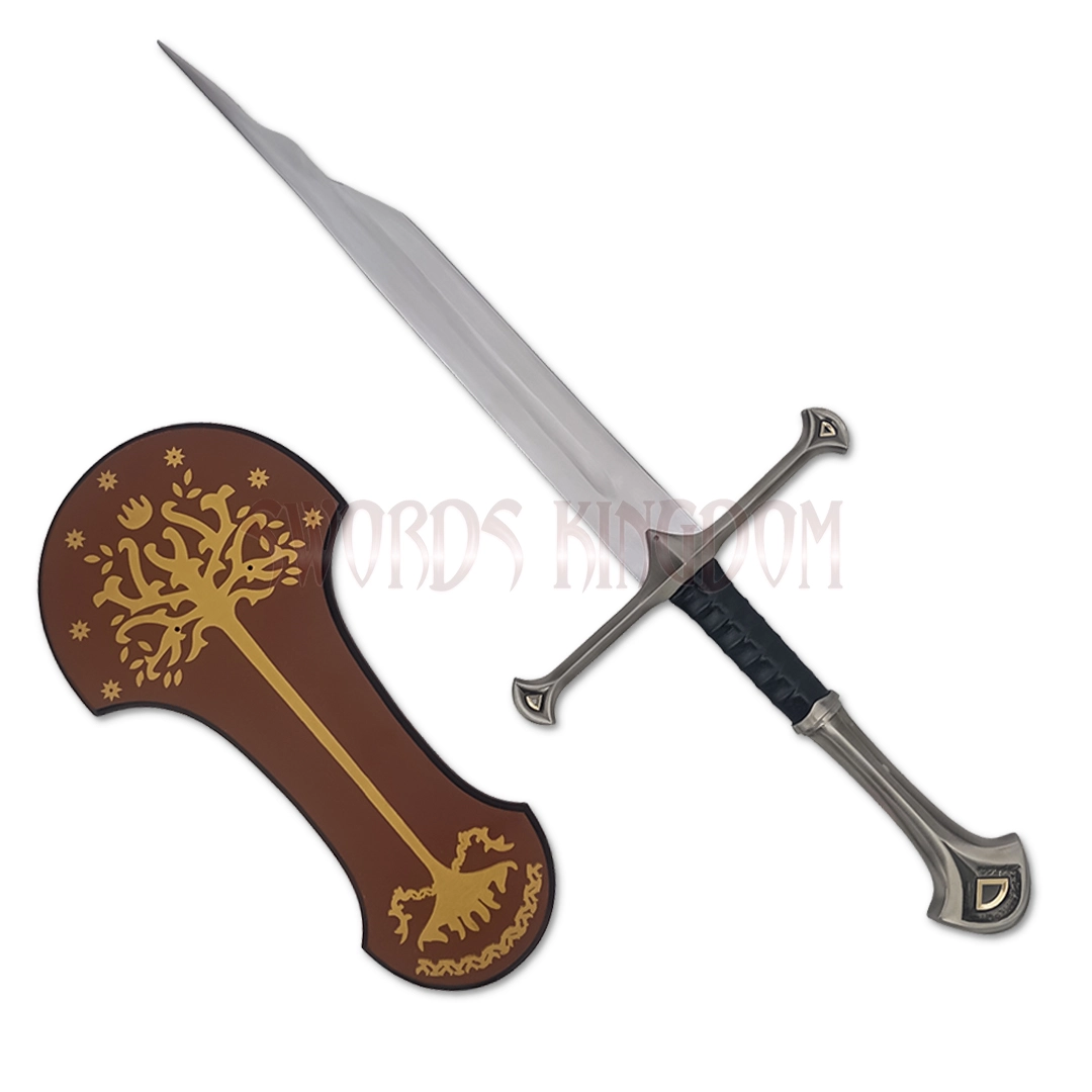 broken-shards-of-narsil-lord-of-the-rings-sword-with-wall-plaque The Broken Shards of Narsil Lord of the Rings sword replica with decorative wooden wall plaque, crafted from stainless steel for display and collection