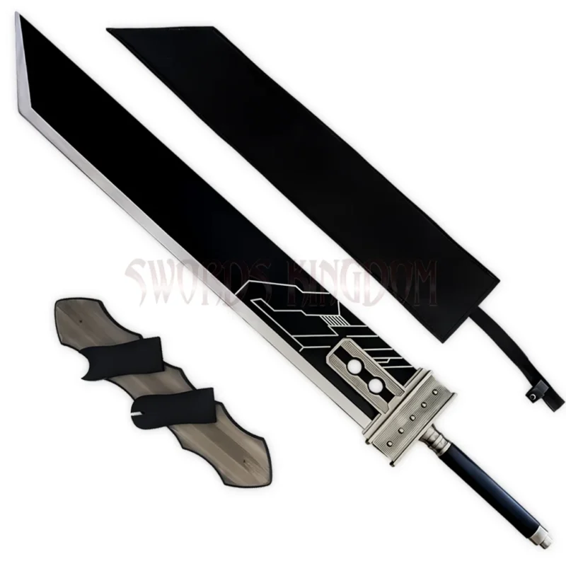 Cloud Strife Giant Buster Sword Replica with black sheath and display mount