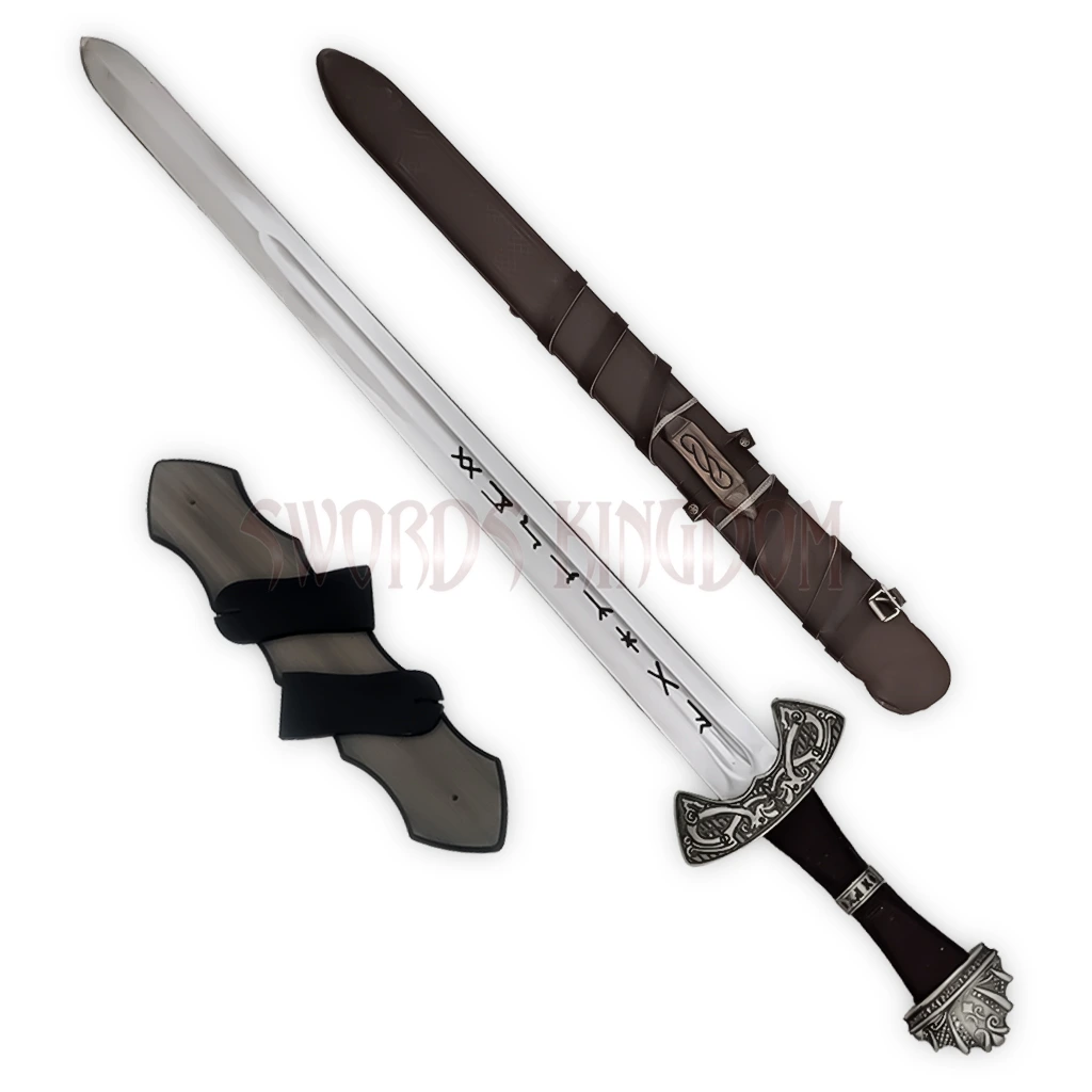 viking-norse-sword-replica-engraved-handle-scabbard- Viking Norse sword replica with engraved handle and matching scabbard