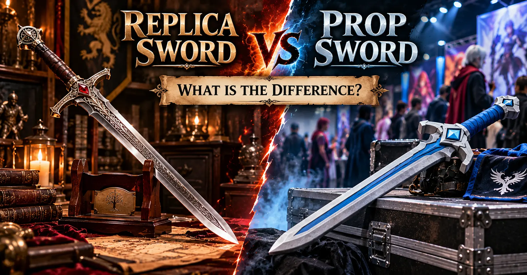 Replica sword vs prop sword side-by-side comparison